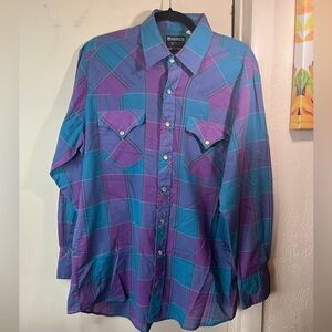 Men's BRONCO Purple and Blue Plaid Shirt